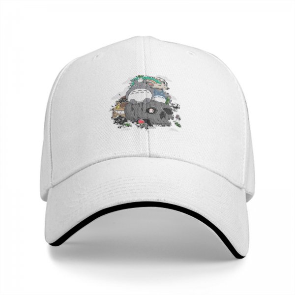 Black baseball cap with My Neighbor Totoro themed graphic print