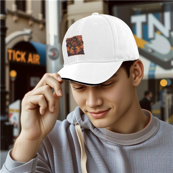 Black Baseball Cap with Fiery Warrior Graphic Print