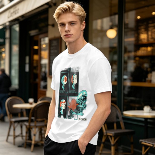 Olive Graphic Tee With Alien Stress Headache Themed Art