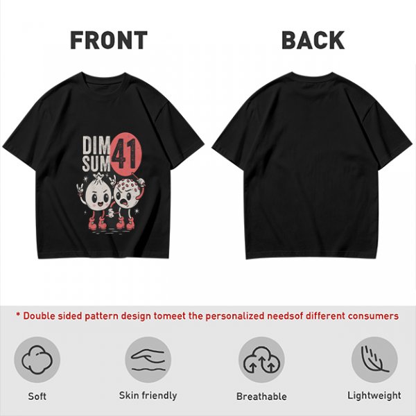 Olive Graphic T-Shirt with Dim Sum 41 Cartoon Characters
