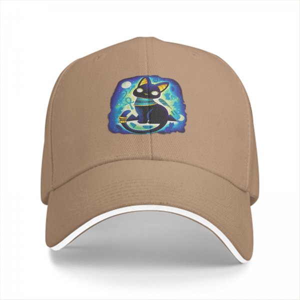 Black Baseball Cap With Cute Egyptian Cat Graphic Design