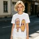 Olive Green T-Shirt With Cute Pizza And Corn Holding Hands Art