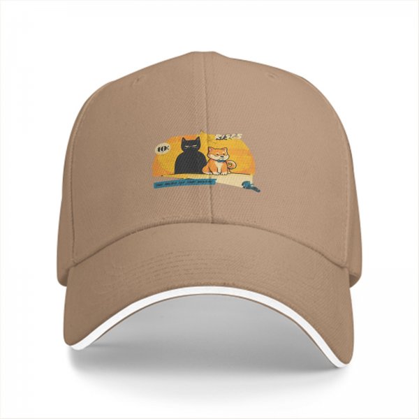 Black Baseball Cap with Cat and Shiba Inu Graphic Print