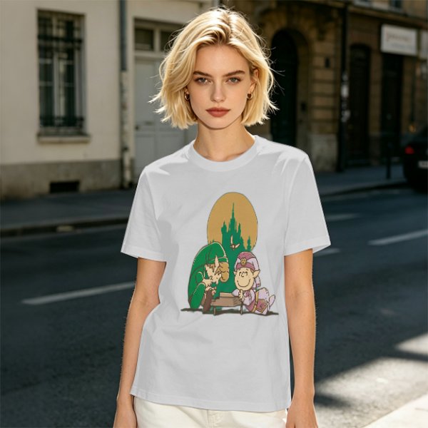 Olive Green T-Shirt With Zelda Themed Cartoon Characters Print