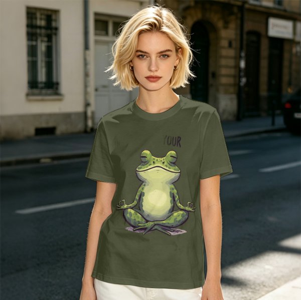 Olive T-Shirt With Meditating Frog Graphic Print