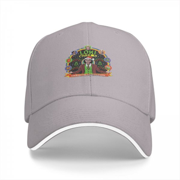 Black baseball cap with Loki Charms Christmas edition graphic