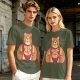Olive T-Shirt With Happy Bear Holding Fork And Knife Here For Snacks Print