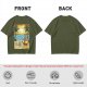 Olive T-Shirt with Beach Scene Print Featuring Totoro and Friends