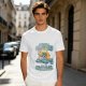 Olive Summer Umbrella Graphic T-Shirt with Retro Beach Illustration