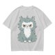 Olive T-shirt with Grumpy Fluffy Gray Cat Graphic Print