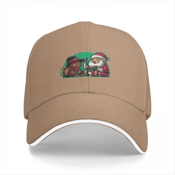 Black baseball cap with Santa and turkey Thanksgiving Christmas design