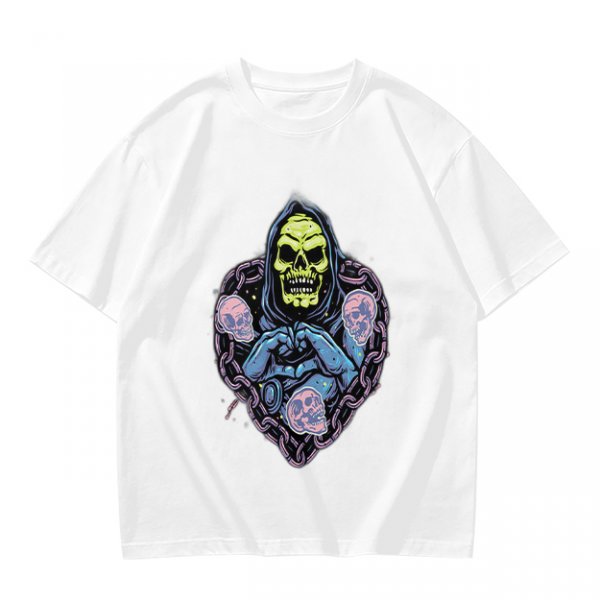 Olive T-Shirt With Grim Reaper Skull And Chain Heart Graphic