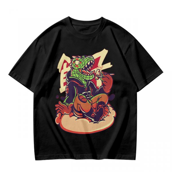 Olive T-Shirt with Cartoon Crocodile Eating Snack Graphic