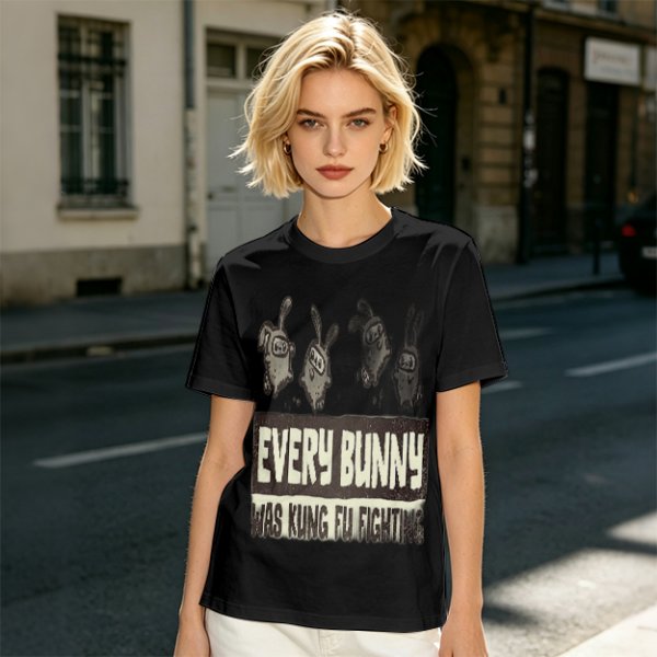 Olive T-Shirt With Every Bunny Was Kung Fu Fighting Print