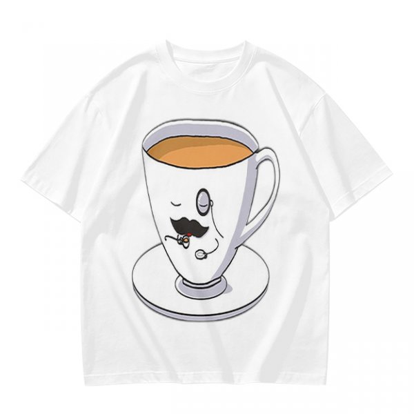 Olive Green T-Shirt With Dapper Cartoon Teacup Graphic