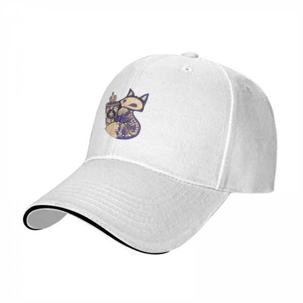 Black baseball cap with spooky fox and pumpkin coffee cup print