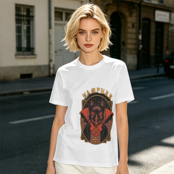 Olive T-Shirt with Vampurr Black Cat Vampire Graphic