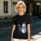 Olive T-Shirt with Mech Totoro and Girl at Bus Stop Print