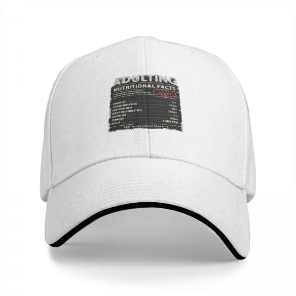 Adulting Nutritional Facts Graphic Black Baseball Cap