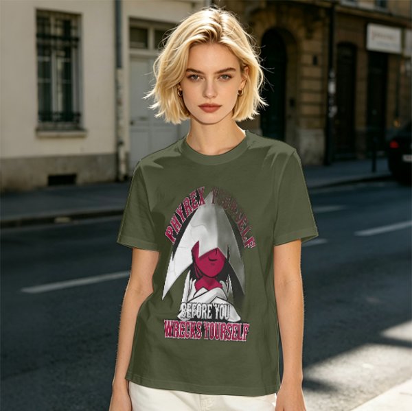 Phyrexian Figure T-Shirt With 'Phyrex Yourself Before You Wreck Yourself' Print