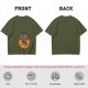 Olive T-Shirt With Cartoon Goat On Flames And Skulls Print