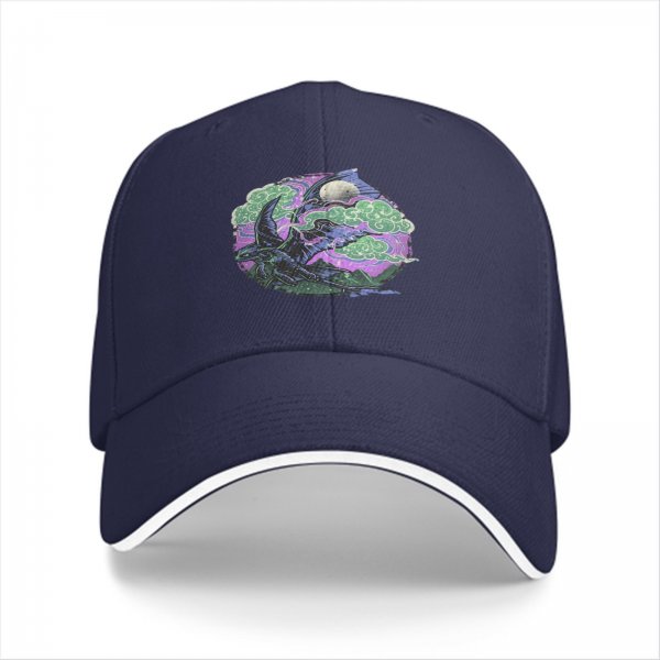 Black Baseball Cap With Fantasy Dragon Moon Cloud Night Artwork