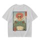 Olive T-shirt with Samurai Cat Riding Giant Frog Japanese Art Print