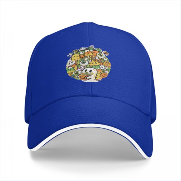 Black baseball cap with cute Halloween doodle art print