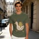 Olive T-Shirt Featuring Frog Riding Duck Holding Knife
