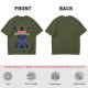 Olive T-Shirt with Neon Style Straw Hat Pirate Skull Print
