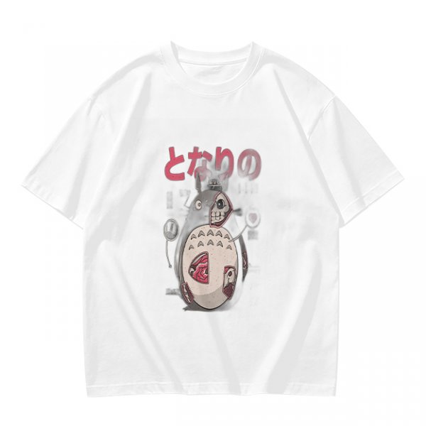 Olive T-shirt with horror stylized Totoro graphic and Japanese text