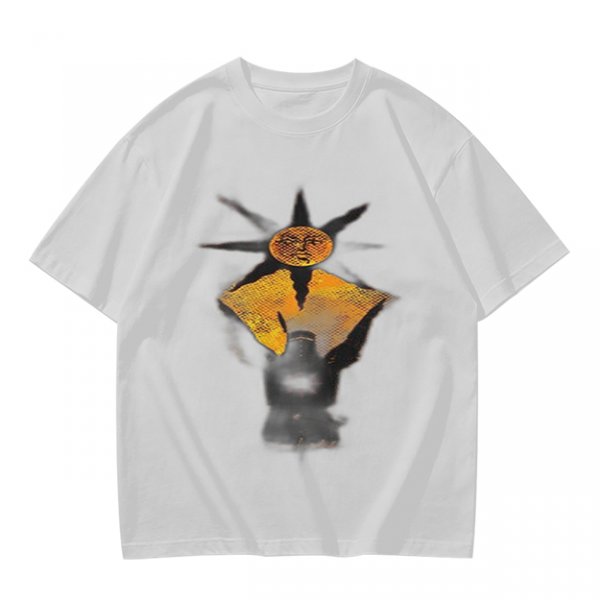 Olive Green T-Shirt With Sun And Dark Figure Graphic Print