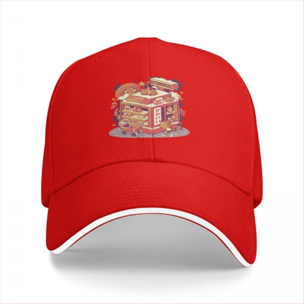 Black Baseball Cap with Cute Kawaii Supermarket Graphic Print