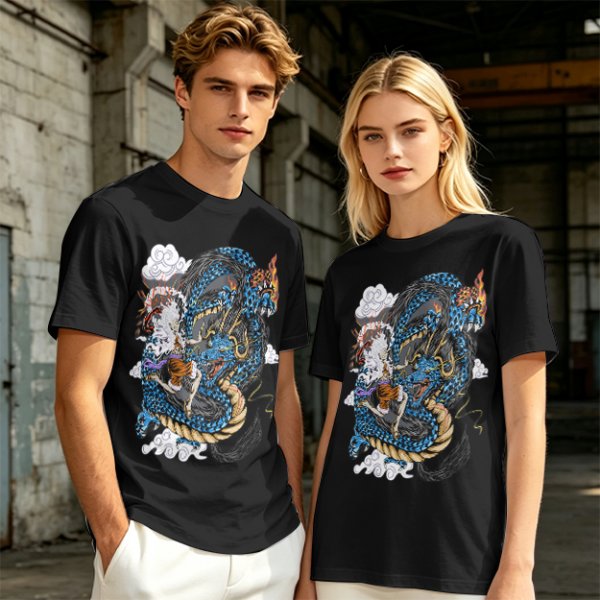 Olive Anime Dragon Graphic Short Sleeve T-Shirt