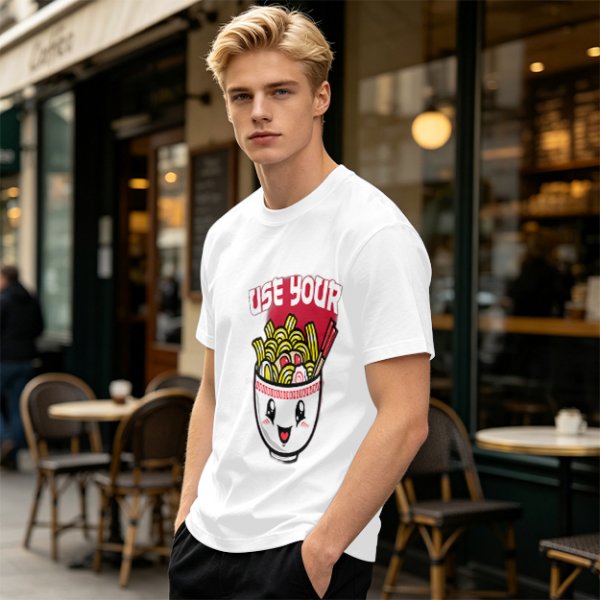 Olive T-Shirt With Cute Ramen Bowl Graphic And 'Use Your' Text