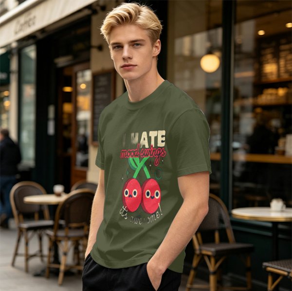 Olive Graphic T-Shirt With I HATE mood swings Cherry Print