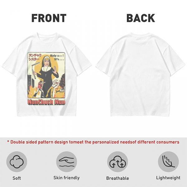 Olive T-shirt with Nunchuck Nun Action Graphic Print
