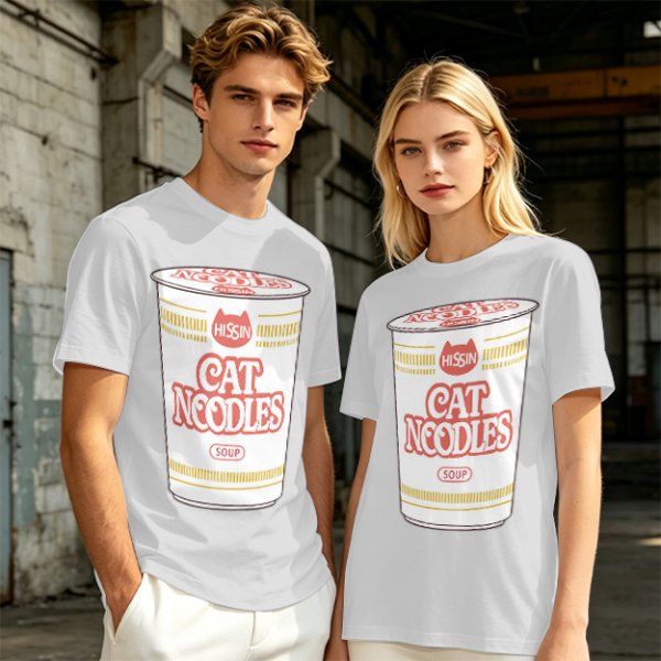 Olive T-shirt with Cat Noodles Cup Print