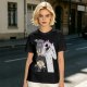 Olive graphic tee with Wednesday and Enid cartoon wolf design