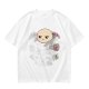 Olive T-shirt with Grumpy Axolotl Holding Coffee Print