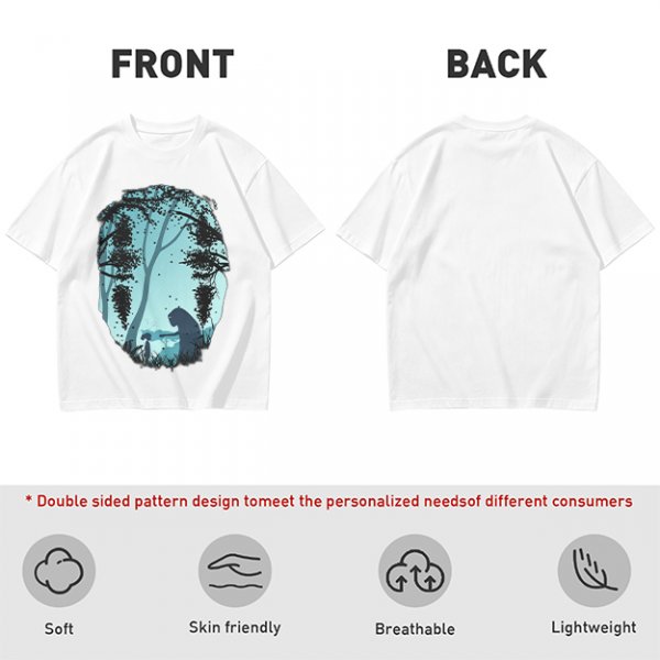 Olive T-Shirt With Silhouetted Forest Scene And Two Figures