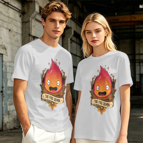 Olive T-Shirt Featuring Calcifer The Fire Demon Artwork