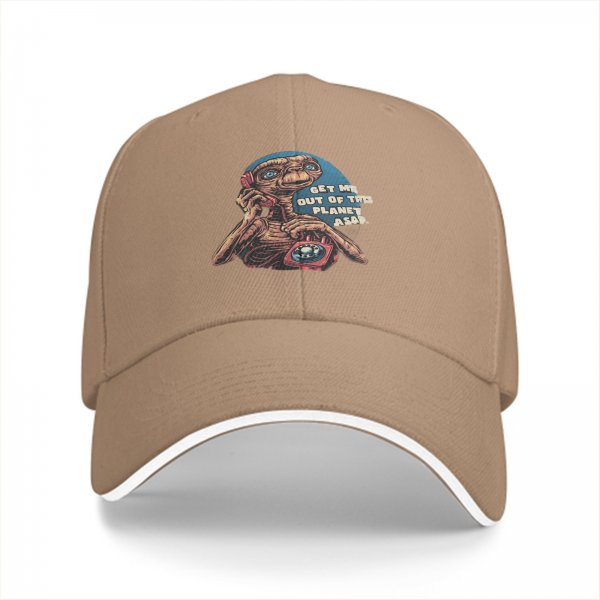 Black baseball cap with E.T. 'Get Me Out Of This Planet ASAP' print