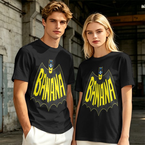 Olive green t-shirt with banana bat logo graphic