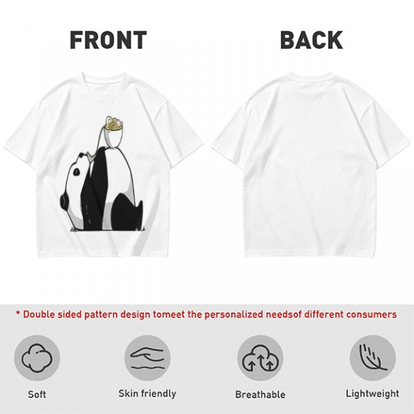 Olive T-Shirt With Panda Balancing Ramen Bowl Print