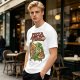 Olive green pizza graphic t-shirt with playful pizza slice characters