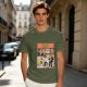 Olive green t-shirt with Yellow Fiction Simpson-style Pulp Fiction dance print