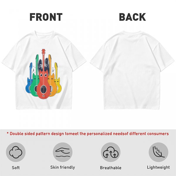 Olive T-Shirt With Colorful Cat Guitar Illustration