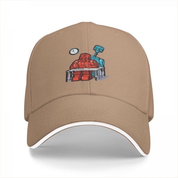 Black Baseball Cap With Robots At Desk Graphic Print