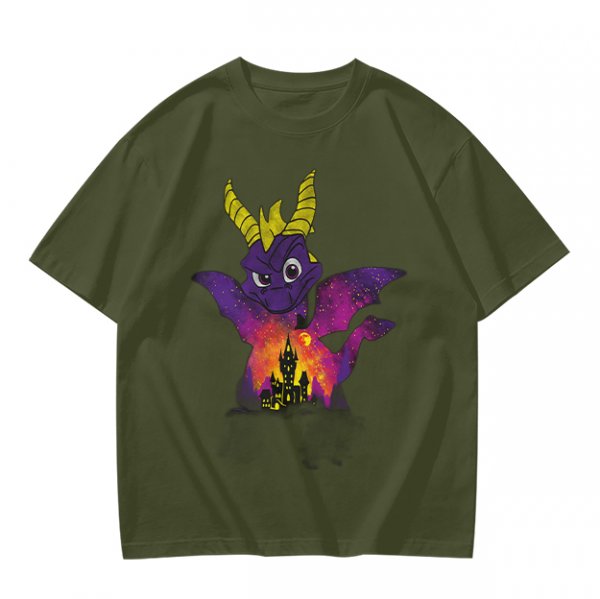 Olive T-Shirt Featuring Spyro The Dragon With Castle Galaxy Artwork